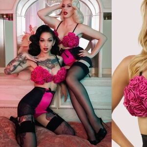 Bettie page x playful promises hot pink and black High-Waist Garter Set